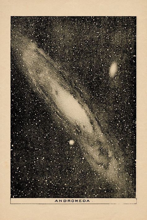 Archival Andromeda star-field plate with its original beige paper border and printed title.